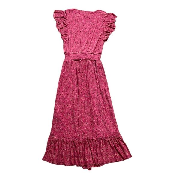 EVEREVE Elena Short Sleeve Floral V Neck MIdi Dress Pink Size Medium - Picture 4 of 14